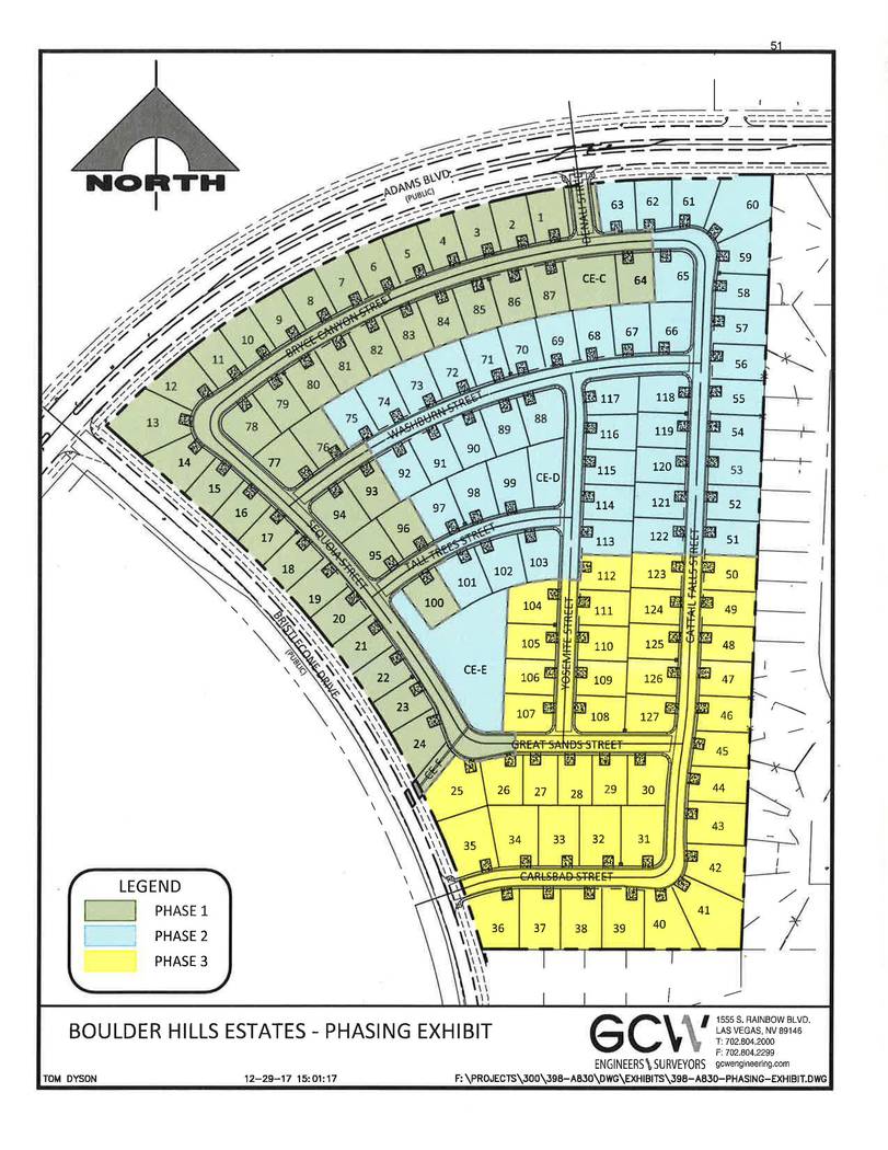 StoryBook Homes
StoryBook Homes submitted this tentative map showing the three phases for its new Boulder Hills Estates subdivision that will be built at the corner of Adams Boulevard and Bristlec ...