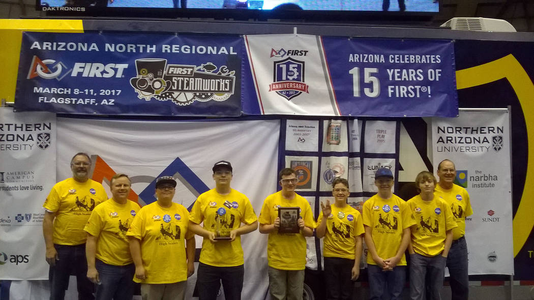 John Richner
Boulder City High School's High Scalers robotics team won the creativity award at the 2017 Arizona North Regional First Competition in March. John Richner, engineering mentor, from le ...