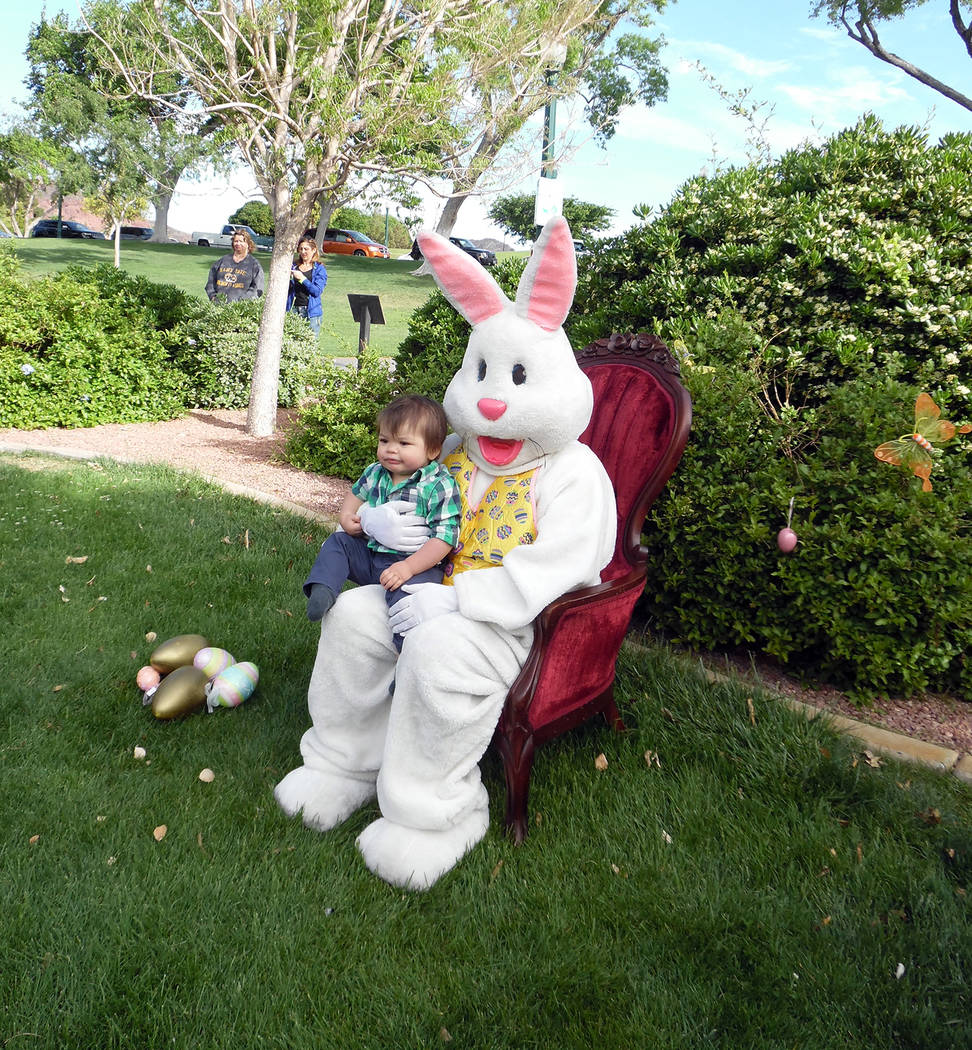 Hali Bernstein Saylor/Boulder City Review
Oliver Gossard, 1, of Boulder City wasn't quite sure what to make of the Easter bunny as his family snapped pictures of him during Saturday's annual Easte ...