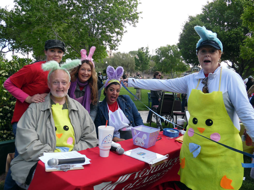 Hali Bernstein Saylor/Boulder City Review
Staff from The Homestead at Boulder City, from left, Tanya Vece, Mike Fox, Debra Aspara, Magali Lopez and Edie Sanchez got into the spirit of the Saturday ...