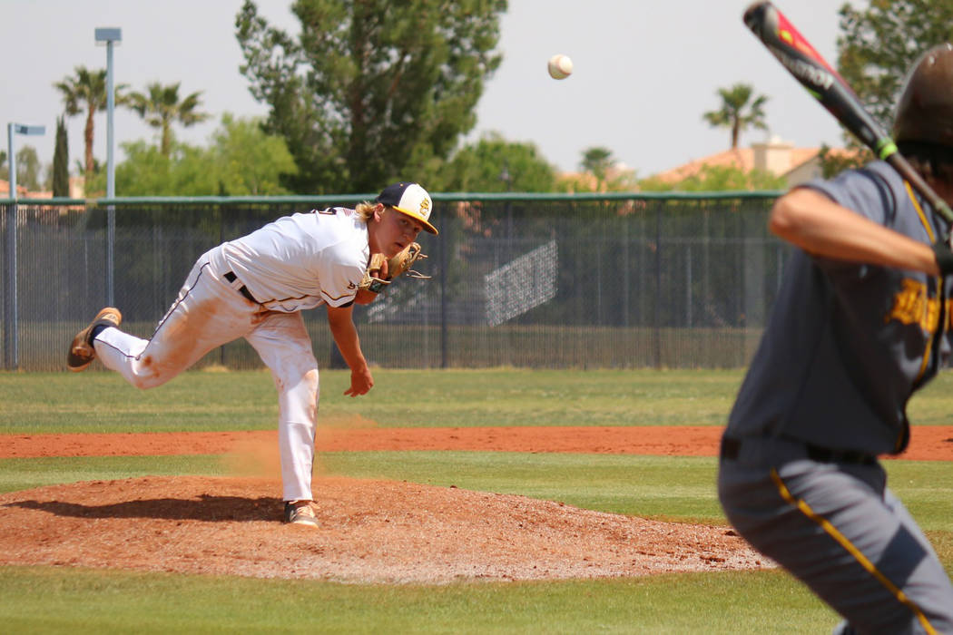 Laura Hubel/Boulder City Review
Junior Rhett Armstrong pitched the entire game against Bonanza for Boulder City High School's Eagles baseball team Tuesday, settling in during the latter half of th ...