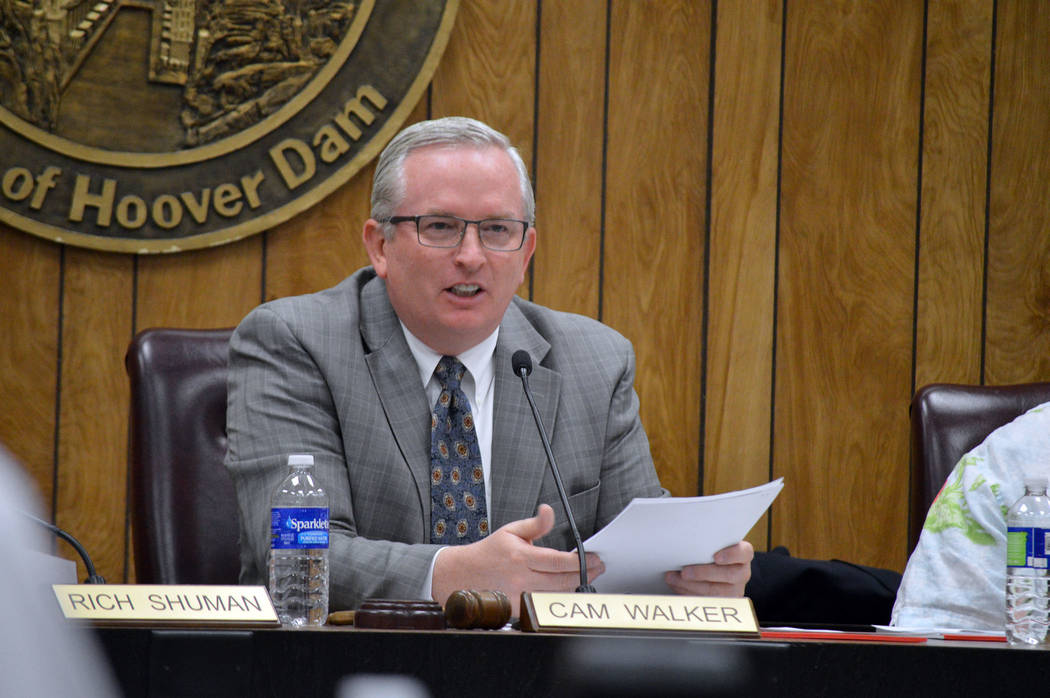 Celia Shortt Goodyear/Boulder City Review
Boulder City Mayor Pro Tem Cam Walker leads Tuesday's City Council meeting as Mayor Rod Woodbury was out of town.
