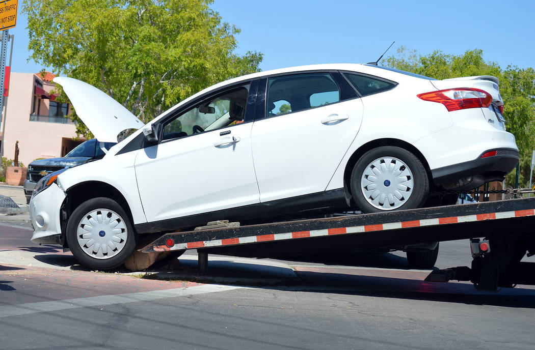 Celia Shortt Goodyear/Boulder City Review
An 82-year-old woman hit a concrete bollard at the corner of Arizona Street and Nevada Way on Monday afternoon. The police and fire departments responded, ...