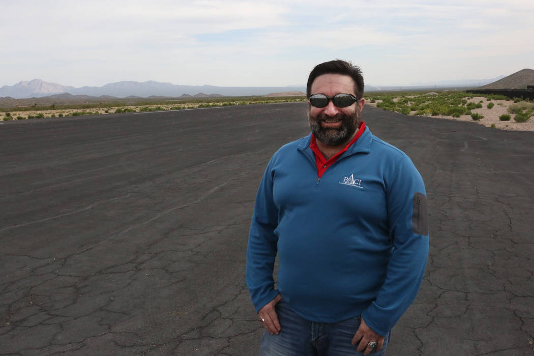 Michael Quine/Las Vegas Review-Journal @Vegas88s
Jonathan Daniels, founder of Praxis Aerospace Concepts International, visits the runway of Searchlight airport, where he plans to open a drone test ...