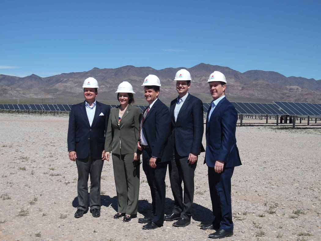 Hali Bernstein Saylor/Boulder City Review
Marking the importance of renewable energy in Nevada at Tuesday's dedication of the Boulder Solar I facility were, from left, Bob Schaffeld, senior vice p ...