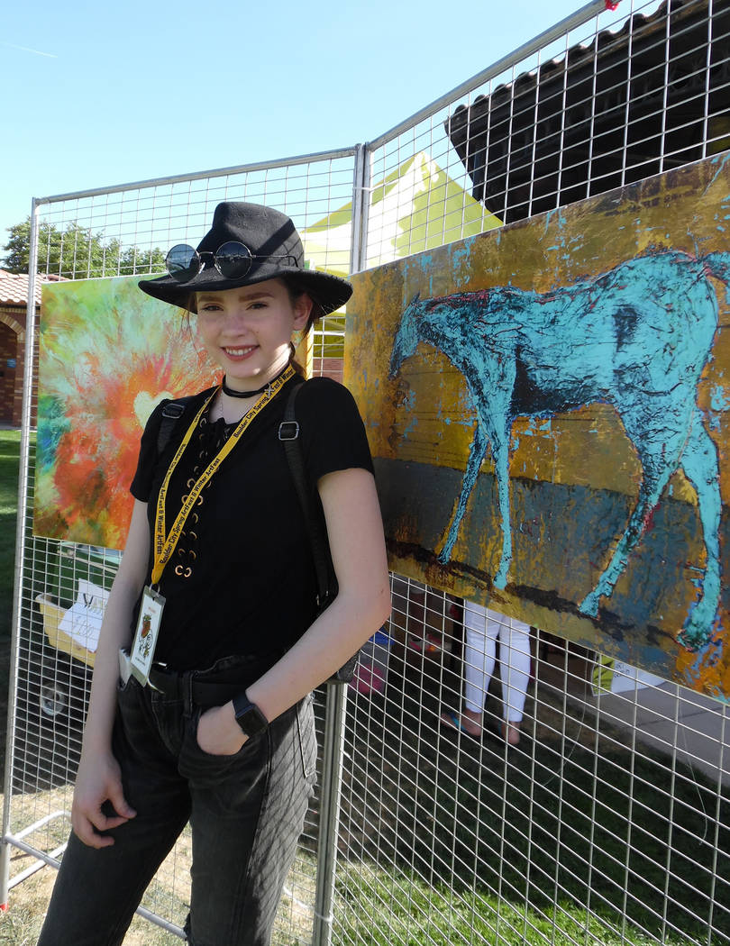 Hali Bernstein Saylor/Boulder City Review
Artist Autumn de Forest donated two paintings to help raise funds for the Boulder City Art Guild during its 32nd annual Spring ArtFest on Saturday in Bice ...