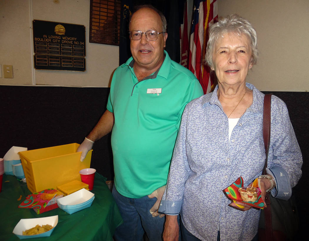 Hali Bernstein Saylor/Boulder City Review
Tom Tyler, vice president of Emergency Aid of Boulder City, handed out chips and vegetables to Teresa Krause during Saturday' Mexican Chip Dip Comptition  ...
