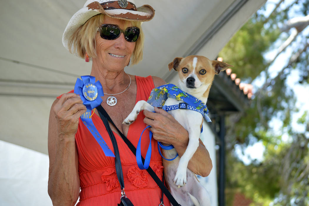 Celia Shortt Goodyear/Boulder City Review
Yolanta Jonynas holds Harry, who won first place for longest ears at the 2017 Bark in the Park, part of the festivities at the Spring Jamboree. Jonynas is ...