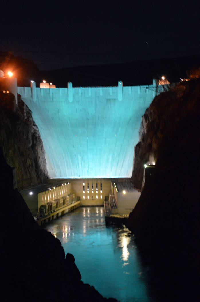 Celia Shortt Goodyear/Boulder City Review
The Hoover Dam is turning turquoise for the American Lung Association's Lung Force Turquoise Takeover to raise awareness for lung cancer during National W ...