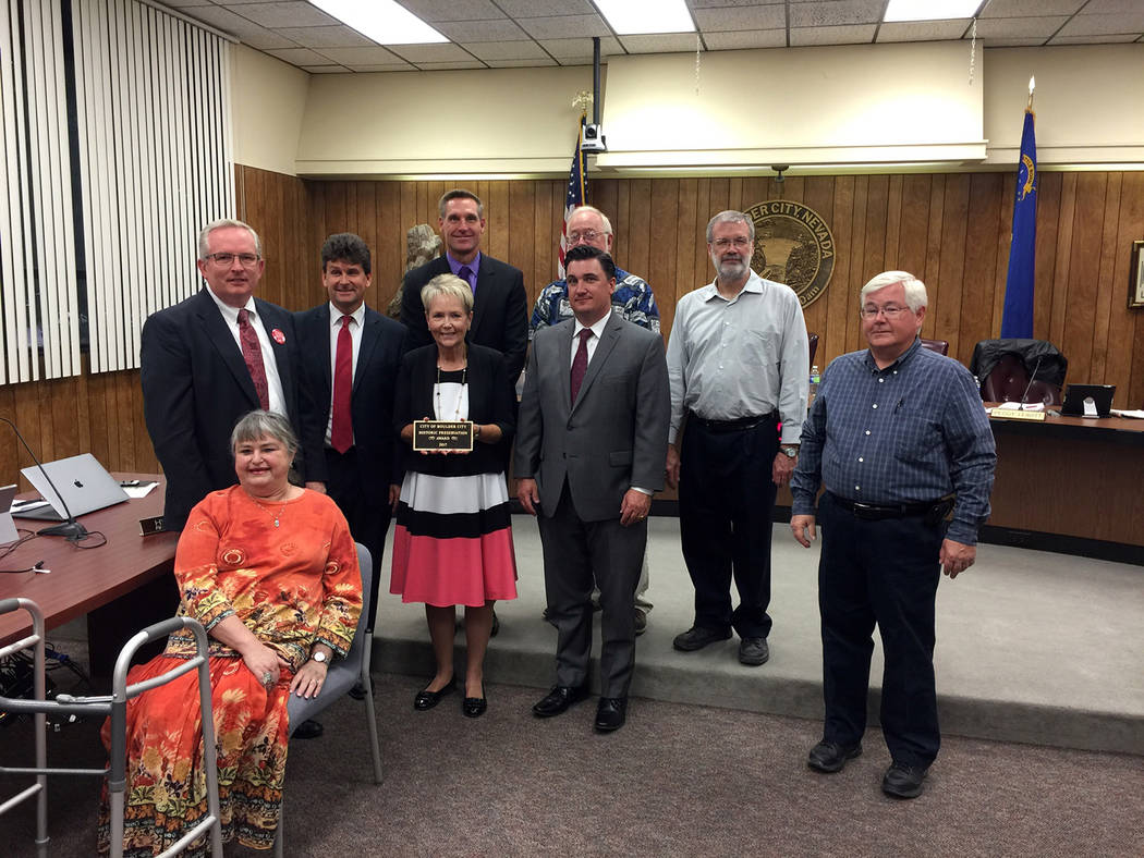 Lorene Krumm
The Boulder City Historic Committee awards its 2017 Boulder City Historic Preservation Award the Sun Dial Park Walkway Restoration Project at 620 Nevada Way in recognition of the deta ...