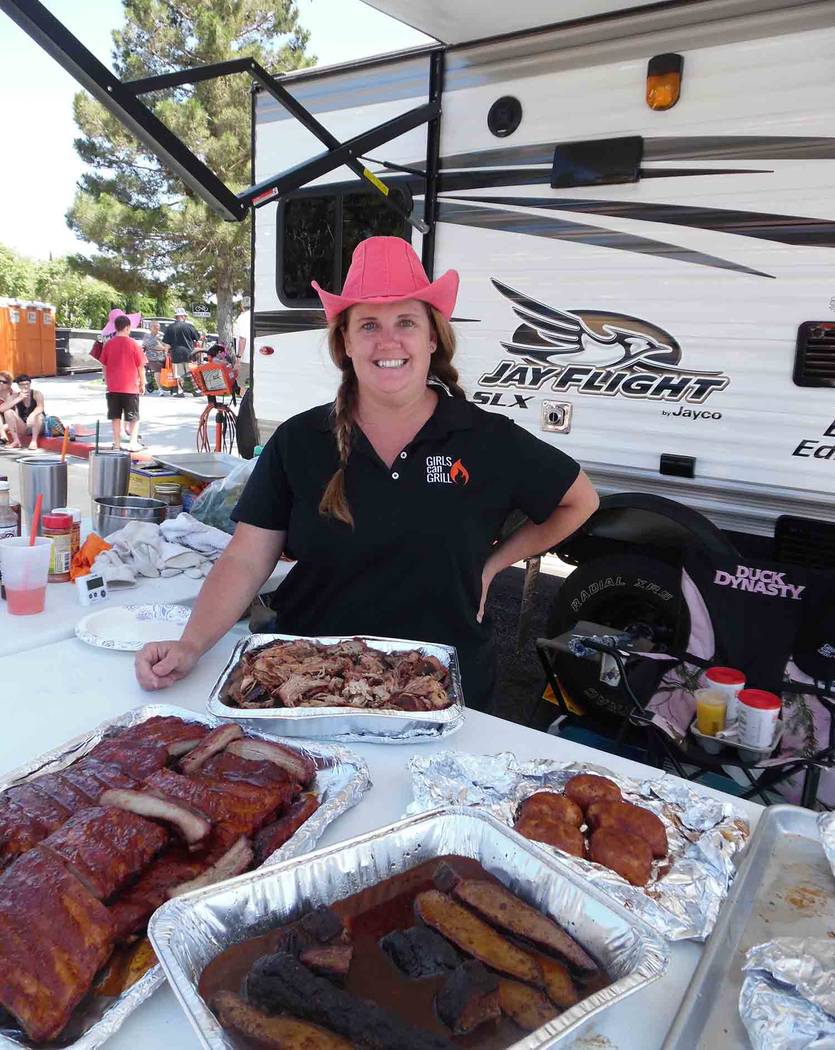 Hali Bernstein Saylor/Boulder City Review
Christie Vanover of Girls Can Grill was the first female head cook to compete at the Best Dam Barbecue Challenge presented by the Rotary Club of Boulder C ...