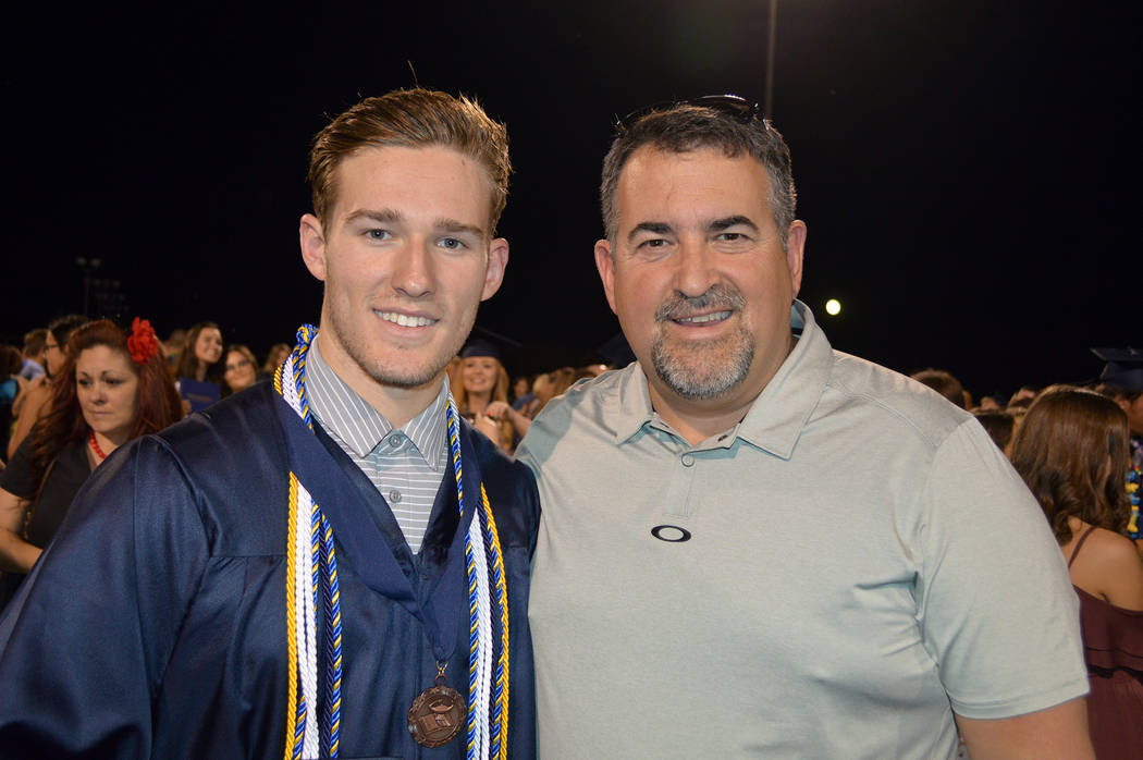 Celia Shortt Goodyear/Boulder City Review
Dillon Viera and his dad, Richard, take a minute to reflect after Dillon graduated from high school on Friday.