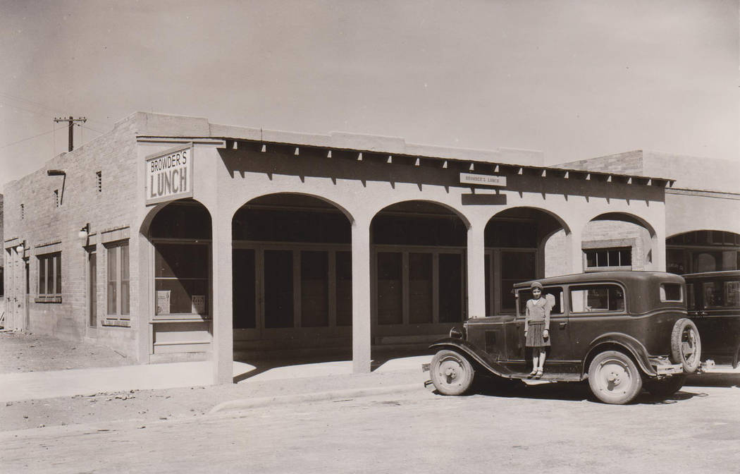 Boulder City/Hoover Dam Museum
Ida Browder's daughter, Ida Browder Kelly, is seen standing on the running board in front of her mother's building and restaurant. Kelly owned the property until she ...
