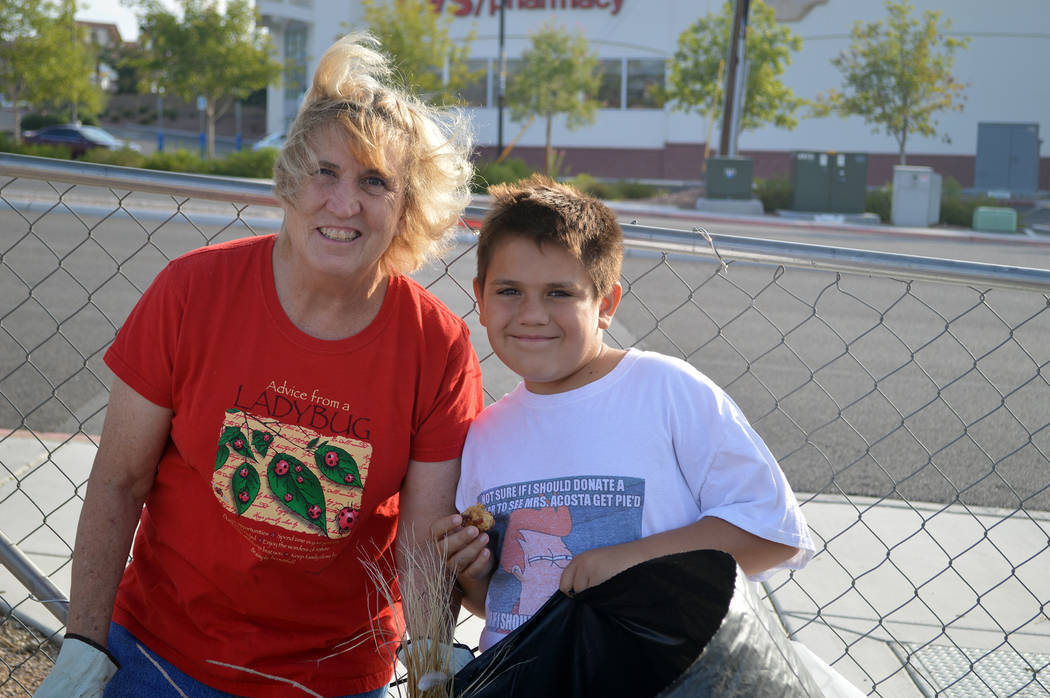 Celia Shortt Goodyear/Boulder City Review
Boulder City resident Janet Denning and her grandson Agustin Acosta participated in the first Boulder City Community Cleanup Day on Saturday.
