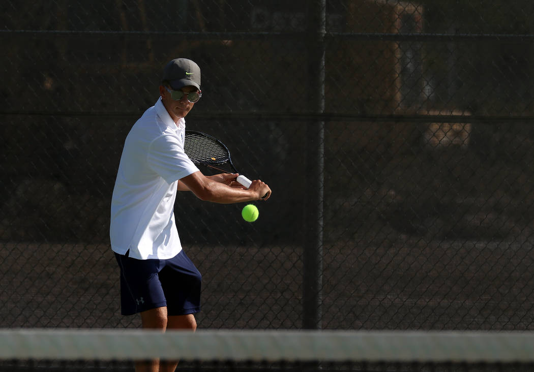 Bryce Rogers/Boulder City Review
Boulder City High School senior Andre Pappas headlined the singles competition against Silverado on Tuesday, winning two of his three matches.