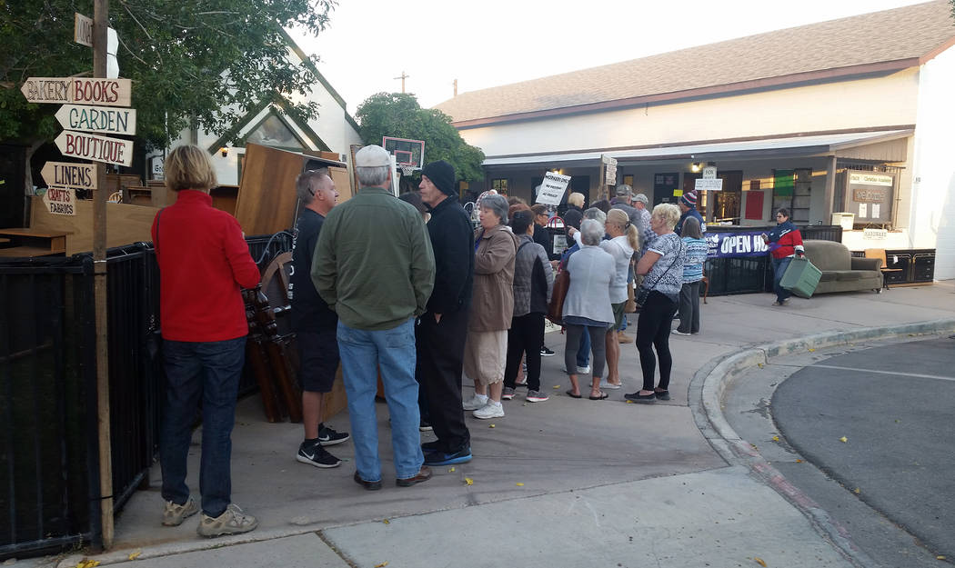 Celia Shortt Goodyear/Boulder City Review
An hour before it opened, people lined up Friday morning for Grace Community Church's Country Store fundraiser.