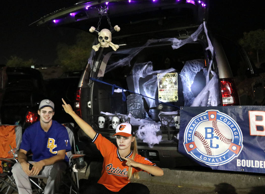 Tristin Phelps/Boulder City Review
Zach Trone, left, and ​Taylor Cunningham came to Trunk or Treat on Saturday dressed as zombie baseball players.
​