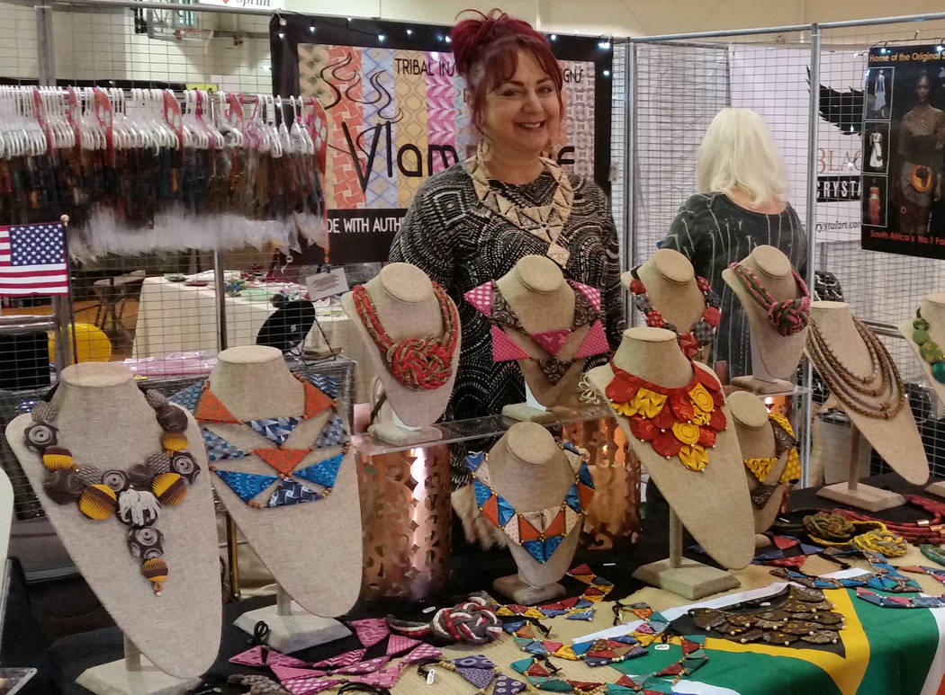 Celia Shortt Goodyear/Boulder City Review
Artist Flame showcases her tribal-inspired jewelry designs at the 13th annual Winter ArtFest on Saturday. All her jewelry is made from authentic South Afr ...