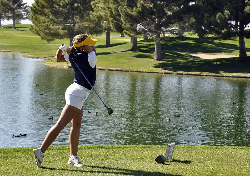 Horace Langford Jr./Pahrump Valley Times

Boulder City senior golfer Lani Potter on the 10th hole at Mountain Falls. She shot a 149 to take the Class 3A individual state championship.