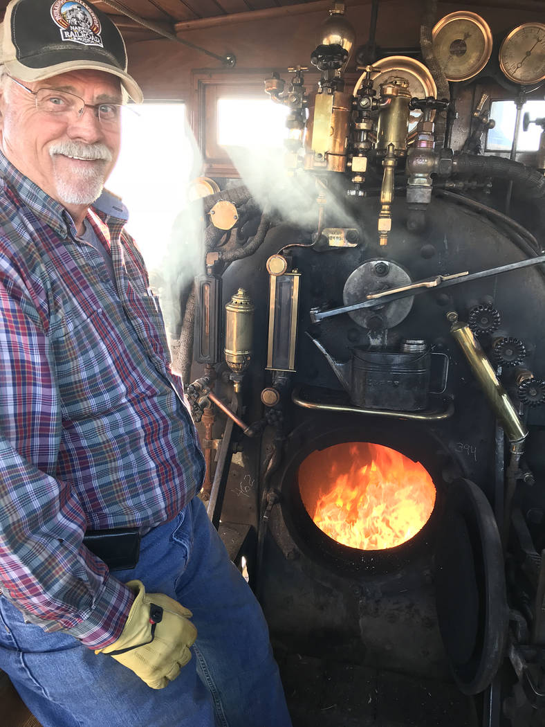 Hali Bernstein Saylor/Boulder City Review
Dave Austin has been a volunteer fire man for the Eureka and Palisade locomotive for the past five years. He was testing the wood-burning boiler system in ...