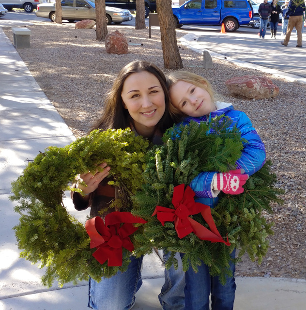 File
Autumn Webster, left, and Skyler Fulde came to Boulder City from Las Vegas to attend the 2016 Wreaths Across America ceremony at Southern Nevada Veterans Cemetery and pay their respects to Sk ...
