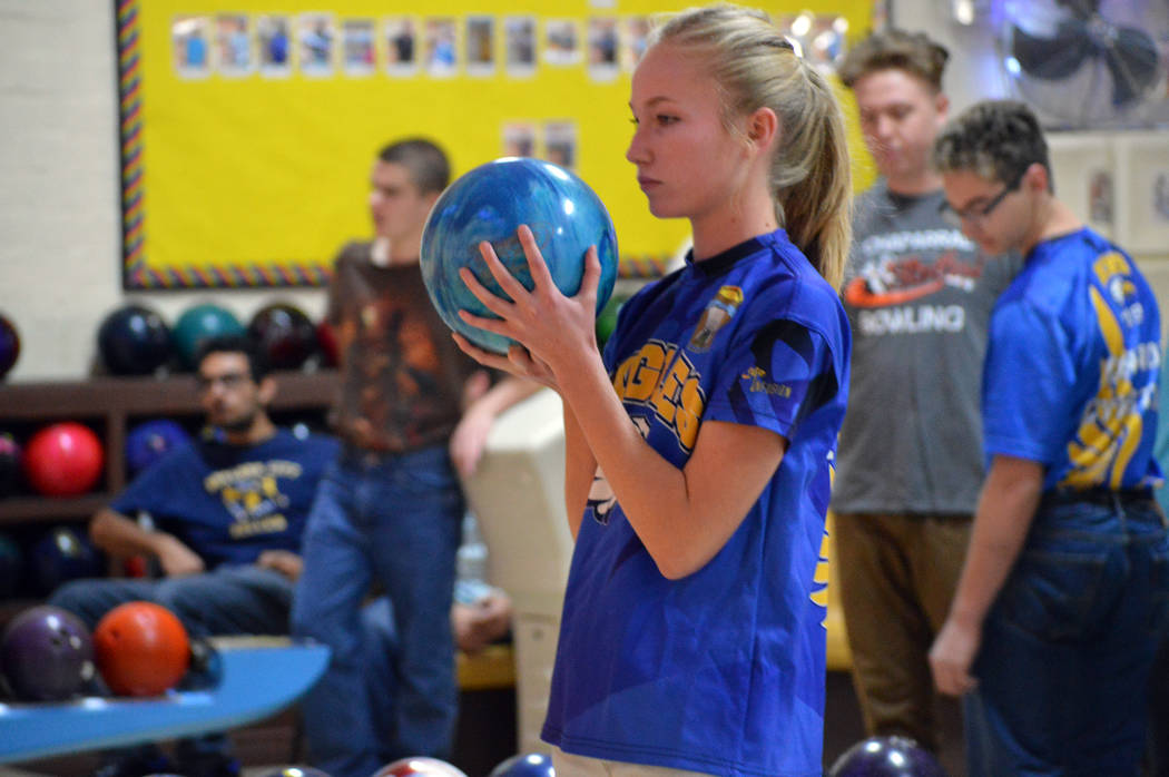 Celia Shortt Goodyear/Boulder City Review
Boulder City High School bowler Camille Torgesen prepares to bowl at the team's first meet of the season in November.