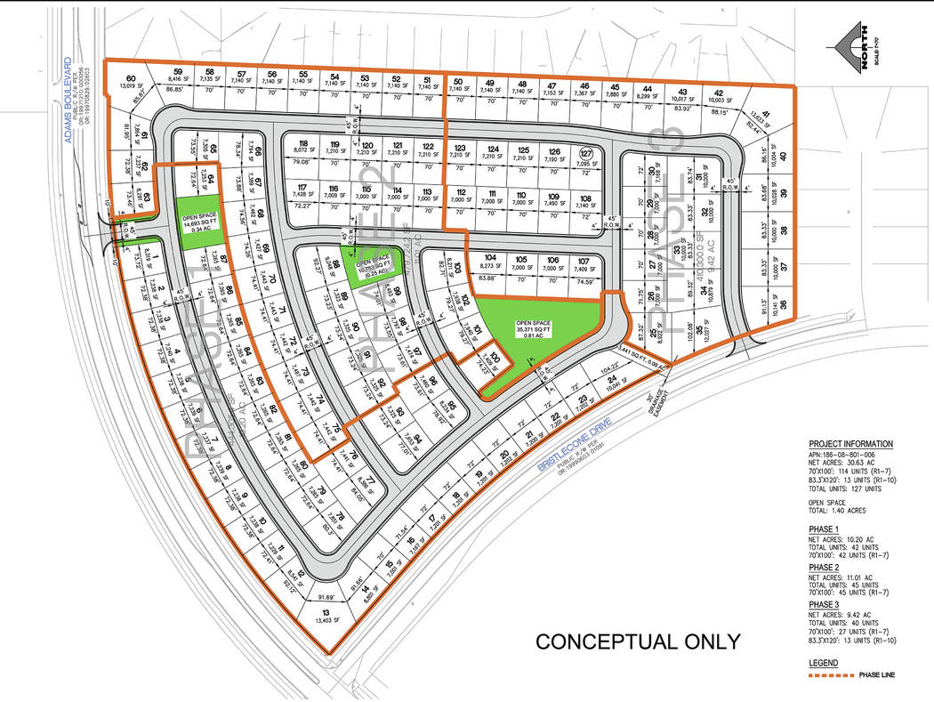 File
StoryBook Homes plans to build a 127-home subdivision at the southeast corner of Bristlecone Drive at Adams Boulevard. It will have private streets and be managed by a homeowners association.
