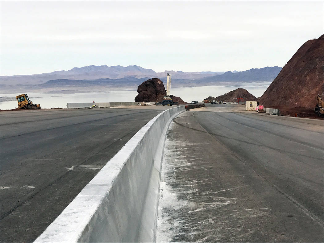 Regional Transportation Commission of Southern Nevada
Lake Mead can be seen on Tuesday in the background from a stretch of the 12.5-mile stretch of Interstate 11 being built by the Regional Transp ...