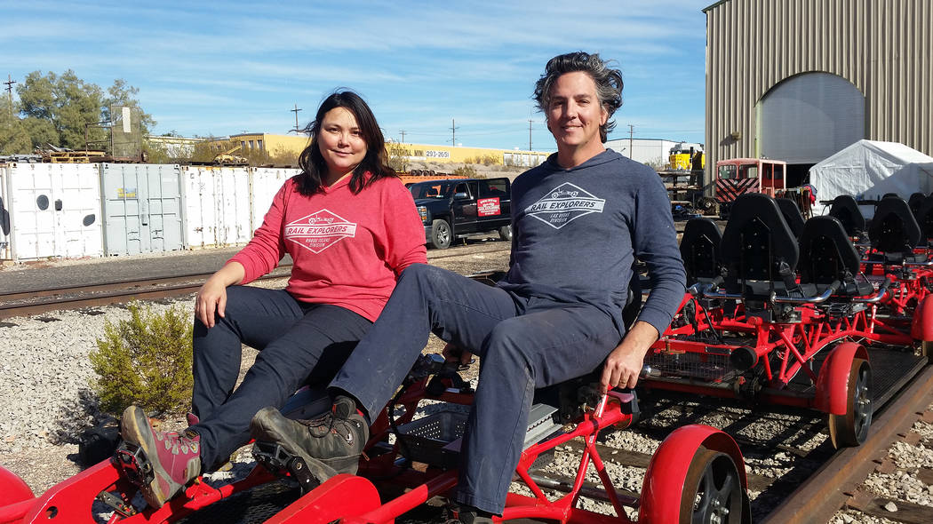 Celia Shortt Goodyear/Boulder City Review
Mary Jo Lu and her husband, Alex Catchpoole, founders of Rail Explorers, have started their Las Vegas division, which opened for tours Wednesday at the Ne ...