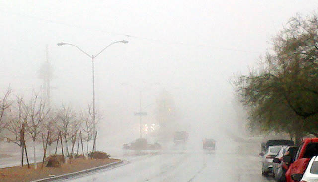 Paul Luisi
Fog and low clouds on Tuesday limited visibility along Adams Boulevard, near Buchanan Boulevard and the Boulder City Hospital. As of noon Tuesday, the National Weather Service reported  ...