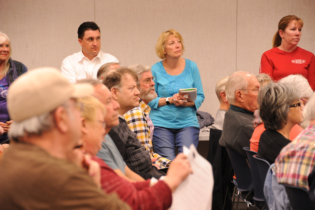 Photo courtesy Lee McDonald
Residents listen intently as those running for City Council speak during a Candidates Nights presented by the Boulder City Community Alliance on Feb. 16 at the Boulder  ...