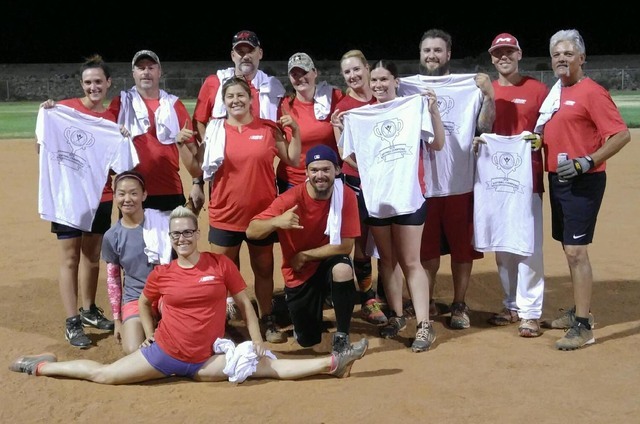 Winners of the Boulder City Parks and Recreation Department's coed softball league championship, the Snap Fitness team, celebrate. Pictured are,back row, from left, Rachel Veronica, Chris Janney,  ...