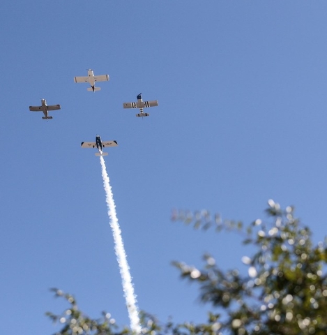 The Boulder City Veterans Flying Group kicks off the start of the 68th annual Damboree parade with a traditional flyover Nevada Way in Boulder City on Monday, July 4, 2016. Donavon Lockett/Boulder ...