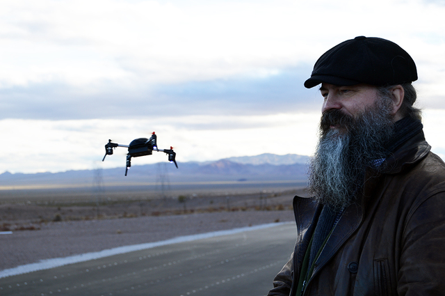 Max Lancaster/Boulder City Review
Scott Stevenson of London-based drone company Extreme Fliers smiles as he flies the Micro Drone 3.0 at the Drone Rodeo at the Eldorado Droneport on Jan. 4. The Mi ...