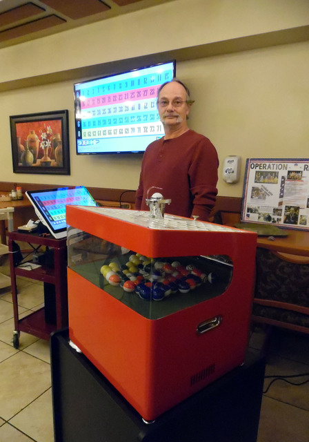 Hali Bernstein Saylor/Boulder City Review
Tim Murray, veterans chairman for the Nevada State Elks Association, gets ready to call bingo for residents at the Nevada State Veterans Home using the ne ...