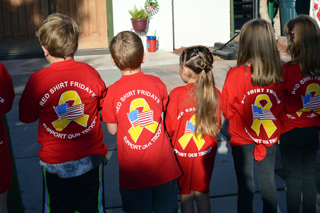 Max Lancaster/Boulder City Review  
Grace Christian Academy students wore red shirts to the school's flag retirement ceremony Friday morning, in honor of R.E.D. Friday. The acronym stands for “r ...