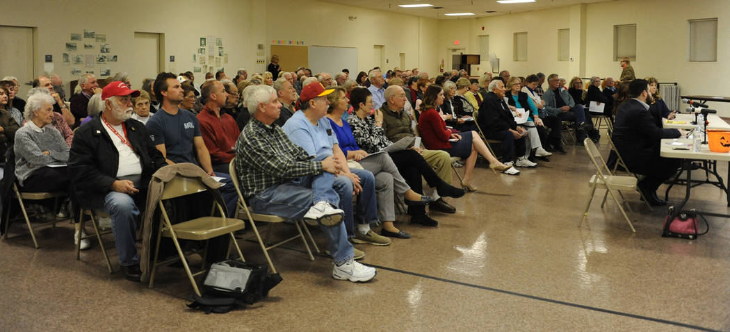 Photo courtesy Lee McDonald
Several hundred residents came out to hear the eight men running for a seat on the Boulder City Council discuss their views and answer questions during an event Tuesday ...