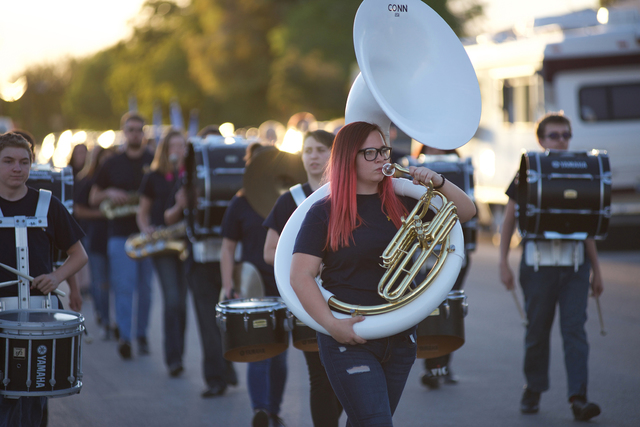 Noel Kanaley/Boulder City Review
The marching band from Boulder City High School helped raise school spirit during the homecoming parade Sept. 29, 2016.