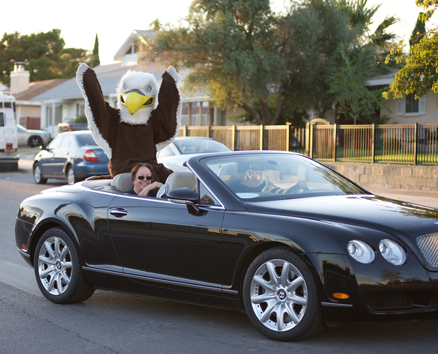 Noel Kanaley/Boulder City Review
Boulder City High School's eagle mascot waved at spectators lining the streets during the homecoming parade Sept. 29, 2016.