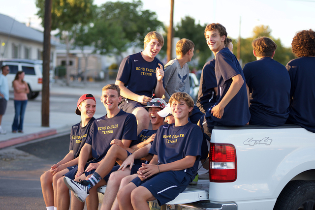 Noel Kanaley/Boulder City Review
Members of the boys tennis team from Boulder City High School display their school spirit during the homecoming parade Thursday, Sept. 29, 2016.