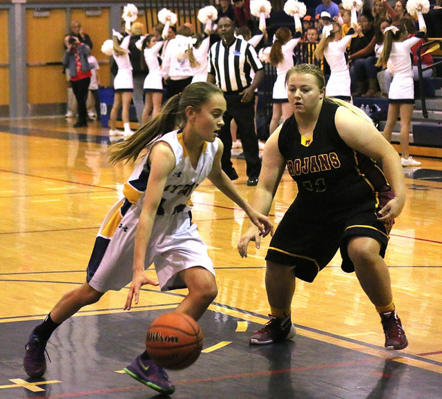 Laura Hubel/Boulder City Review
Boulder City High School freshman Keely Alexander was the top Lady Eagles' top scorer in their Dec. 14 home game against Pahrump Valley. Alexander scored 8 of the t ...