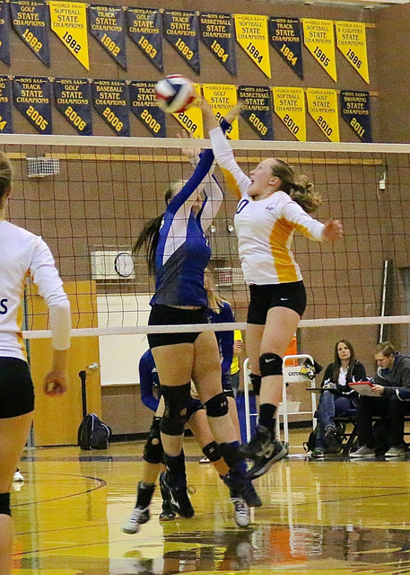 Laura Hubel/Boulder City Review
Boulder City High School volleyball team co-captain Alea Lehr had a record-high 27 assists in the Lady Eagle's 3-1 loss to Moapa Valley on Sept. 28.