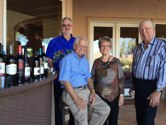 Hali Bernstein Saylor/Boulder City Review
Among those attending a special reception with the Chautauqua scholar on Friday were, from left, Jay Richey, Stan Mazza, Jody Tilman and Don Davis. The re ...