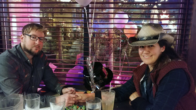 Hunter Terry/Boulder City Review
Benjamin and Danielle Laudensack of Boulder City attended the New Year's Eve bash at the Boulder Dam Brewing Co. Saturday and Danielle said she was excited for the ...