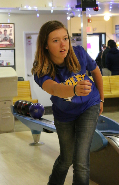 Laura Hubel/Boulder City Review
Boulder City High School senior Alexis Cable bowled a 447, to top all scorers' in the Lady Eagles' definitive win against Somerset Academy SkyPointe Campus on Monda ...