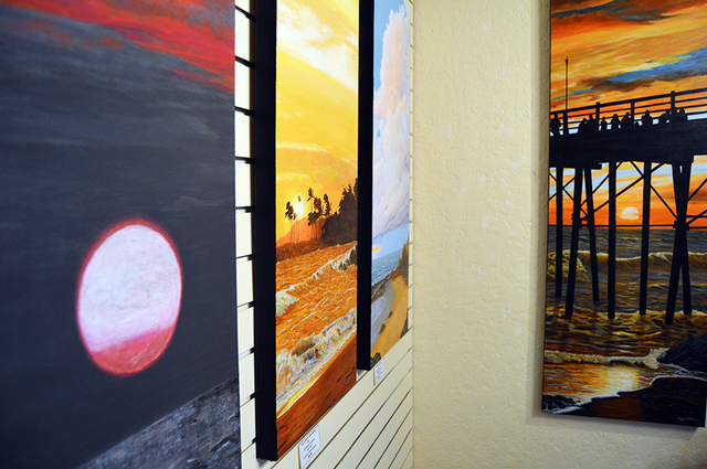 Max Lancaster/Boulder City Review 
Paintings from Jeff Oldham’s “Vertical Horizons” exhibit are on display in the Boulder City Art Guild's gallery inside the Boulder Dam Hotel, 1305 Arizona  ...