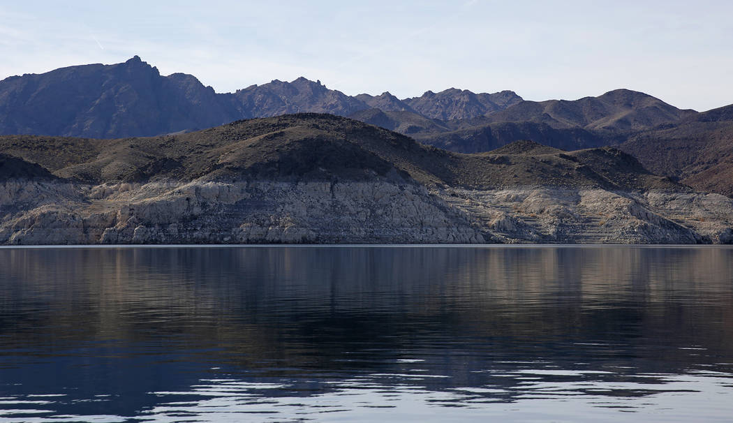 Andrea Cornejo/Las Vegas Review-Journal
A high water line, which shows where the water once reached, is seen on rock face in the Lake Mead National Recreation Area, Nevada on Jan. 17. Despite a dr ...