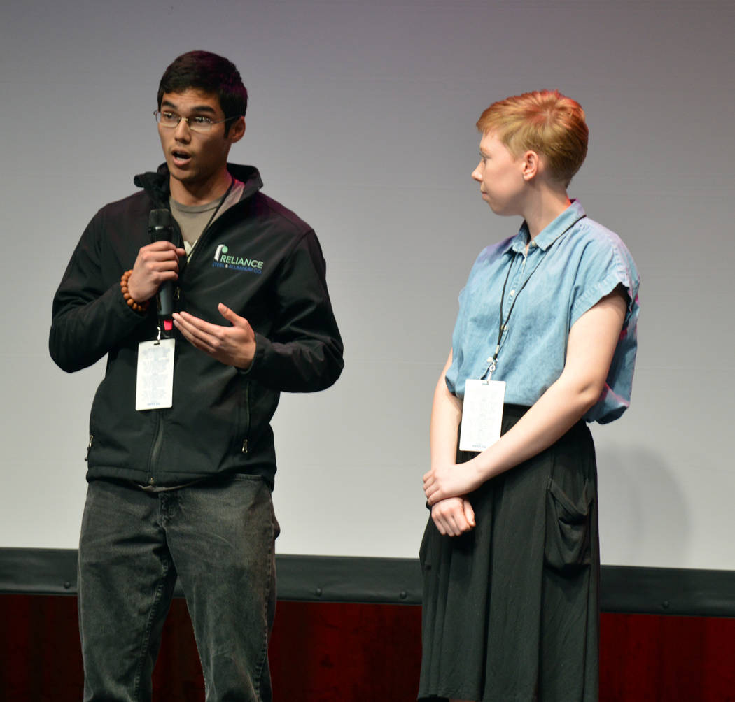Celia Shortt Goodyear/Boulder City Review
Joshua Cavalier answers a question about his and Celeste Erlander's short film, "Castle on a Cloud," at the Dam Short Film Festival on Feb. 8 at the Bould ...