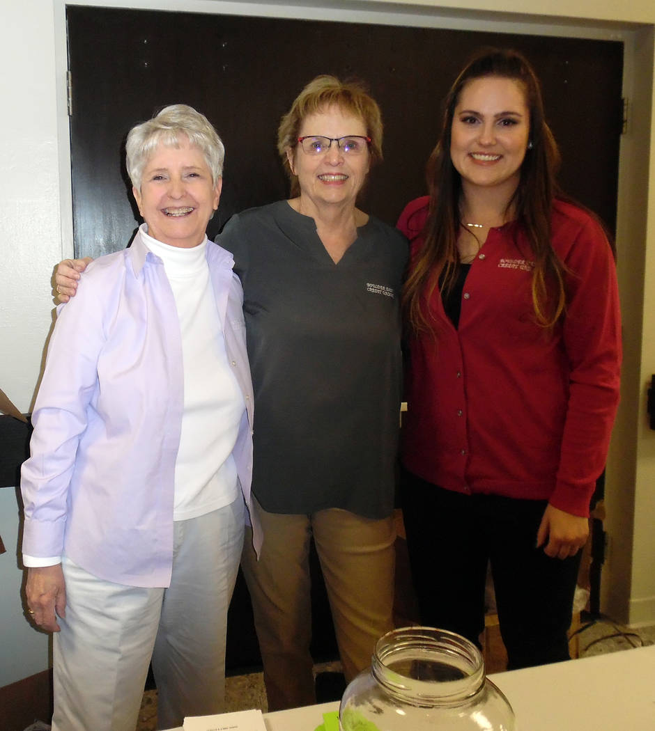 Hali Bernstein Saylor/Boulder City Review
Boulder Dam Credit Union employees, from left, Nancy Ward, Mary Beth Clift and Bailey Hagen greeted those attending the financial institution's annual mee ...