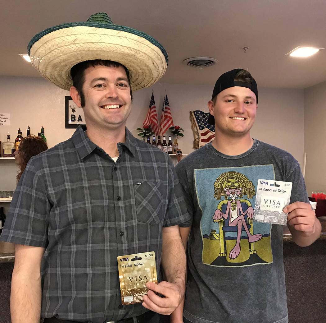 Hali Bernstein Saylor/Boulder City Review
Ryan Finnegan, left, Dawson McCoy won first and second place, respectively in the salsa contest at the Mexican Chip Dip Competition presented by the Bould ...